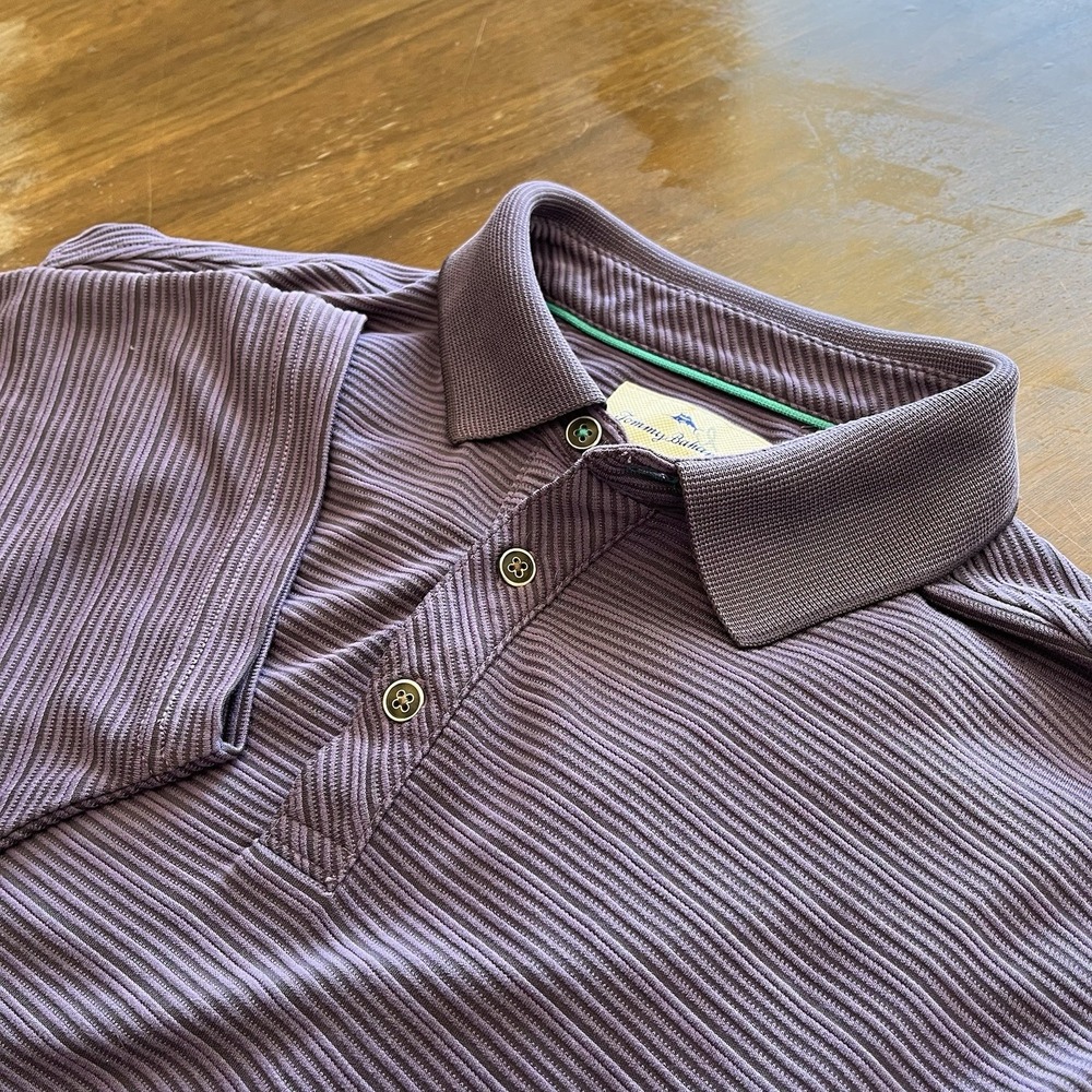 Tommy Bahama Putple Textured Polo Shirt Men's Large Modal Blend Marlin Logo EUC